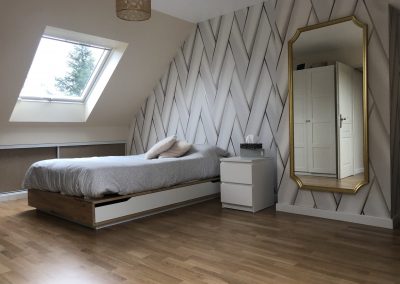 Aménagement de combles dans le 77 procédé INTEGRA sur charpente à fermette W bois 40° (77860 Saint-Germain sur Morin)