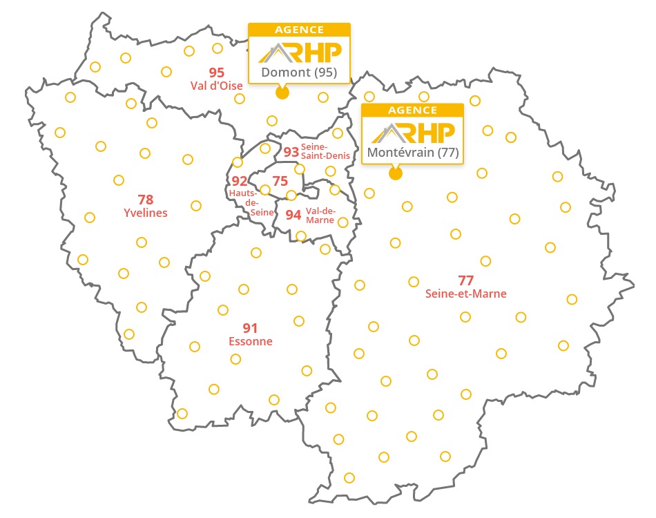 carte île de France avec les agences de RHP Combles